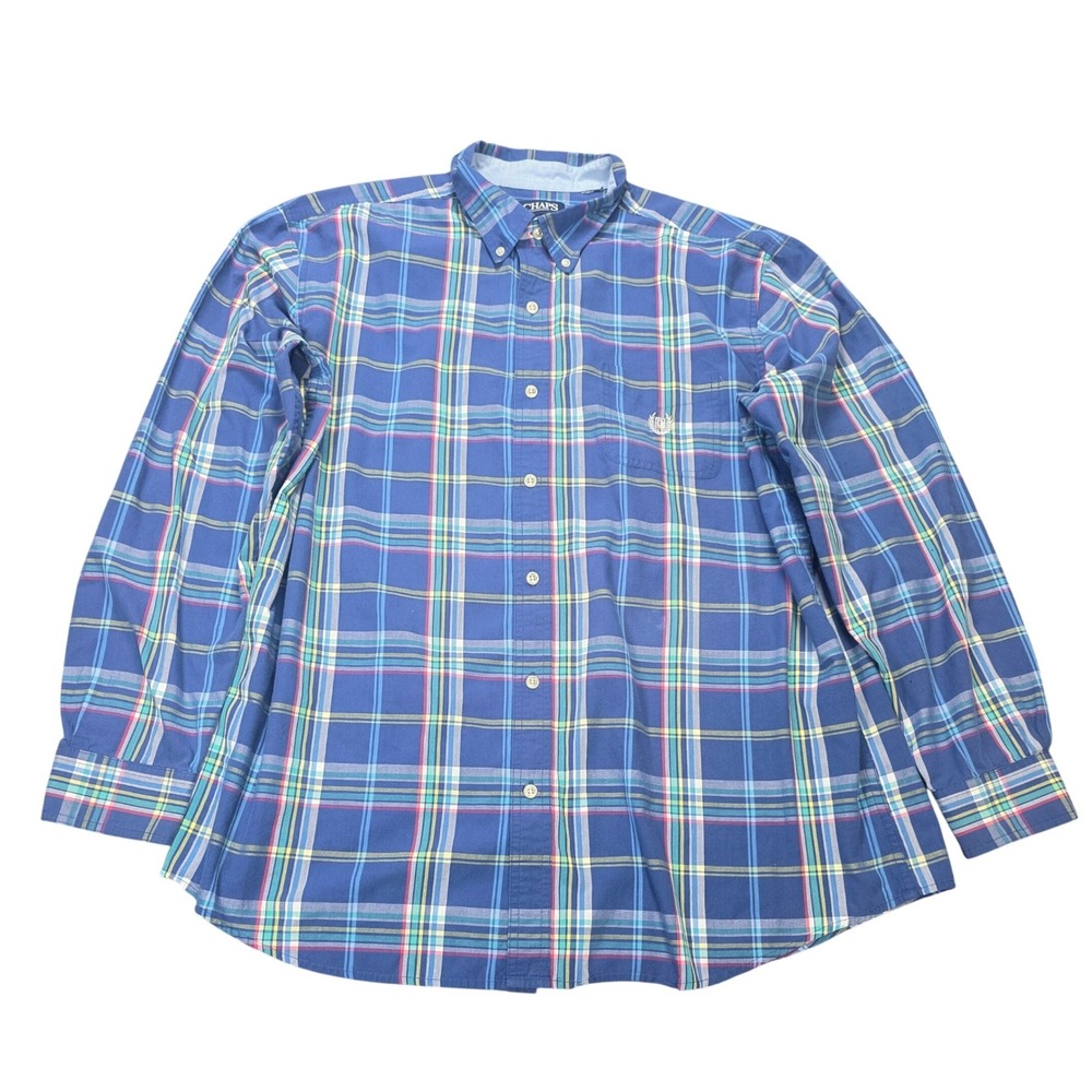 Chaps Easy Care Plaid Button Down Shirt Men's Size XXL Blue Long Sleeve